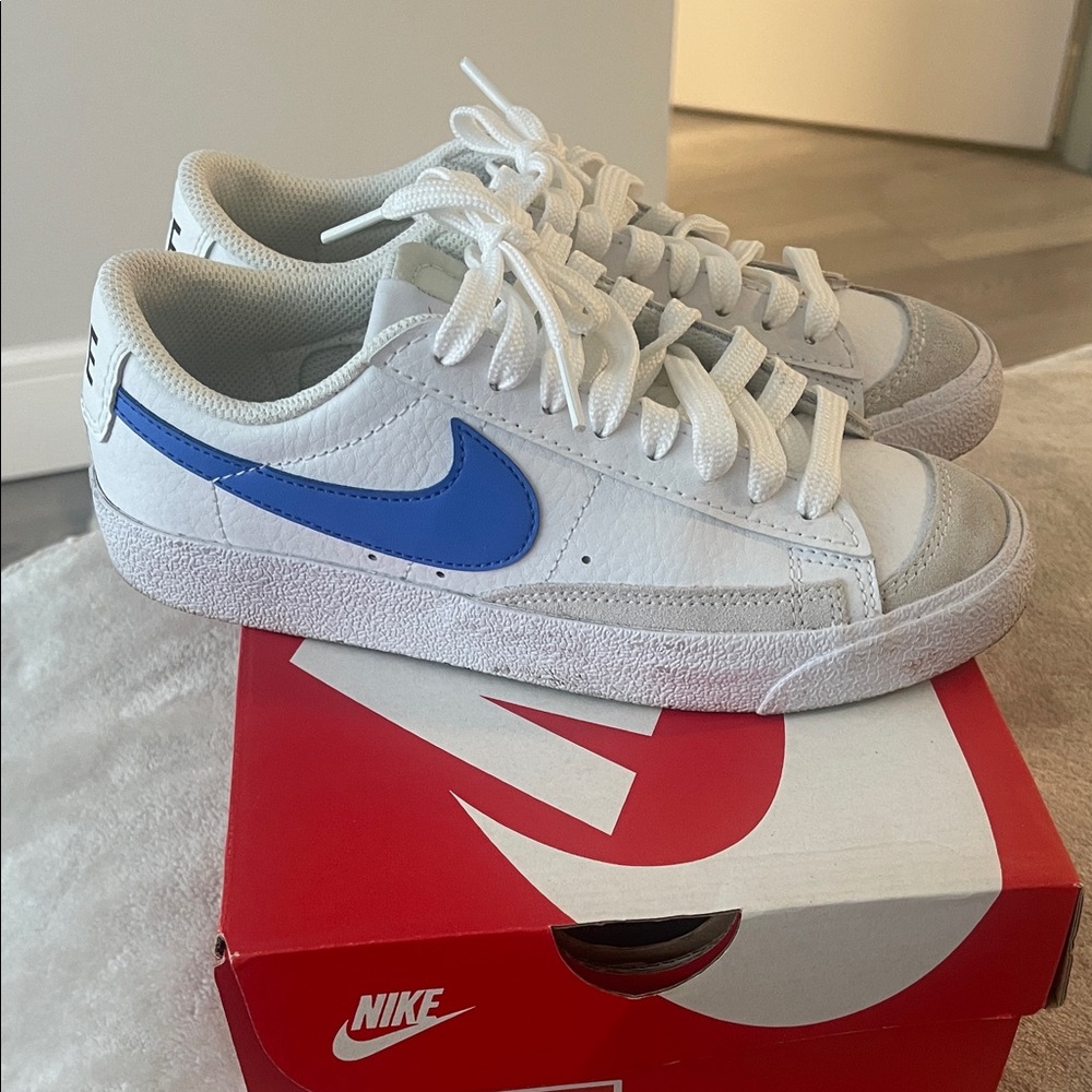 Nike White and Blue Low-Top Sneakers